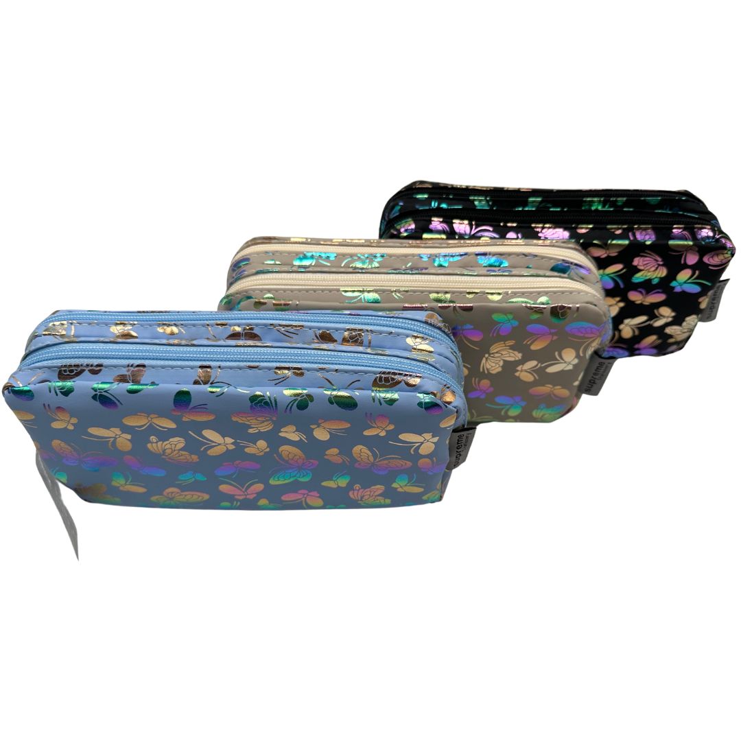 DOUBLE PENCIL CASE BFLY SHIMER (PC-7529)